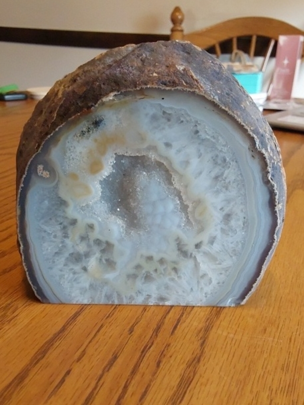 Natural Agate Geode Gray and White